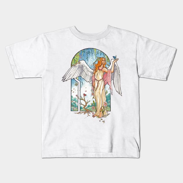 Angel of Spring Mucha Inspired Art Nouveau Angels of the Seasons Series Kids T-Shirt by angelasasser